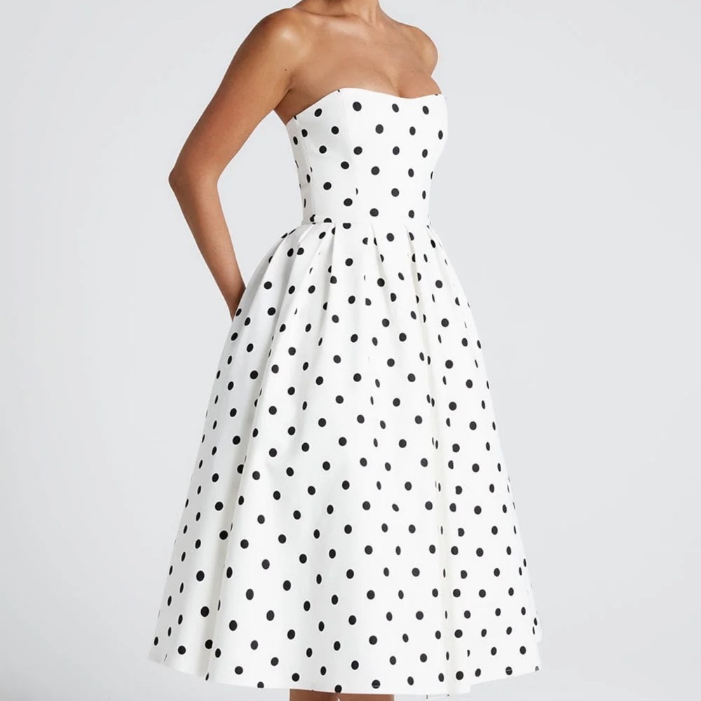 EDITH MIDI DRESS - BLACK POLKA DOT PRINT